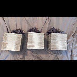 Set of 3 wooden boxes w/ removable flowers